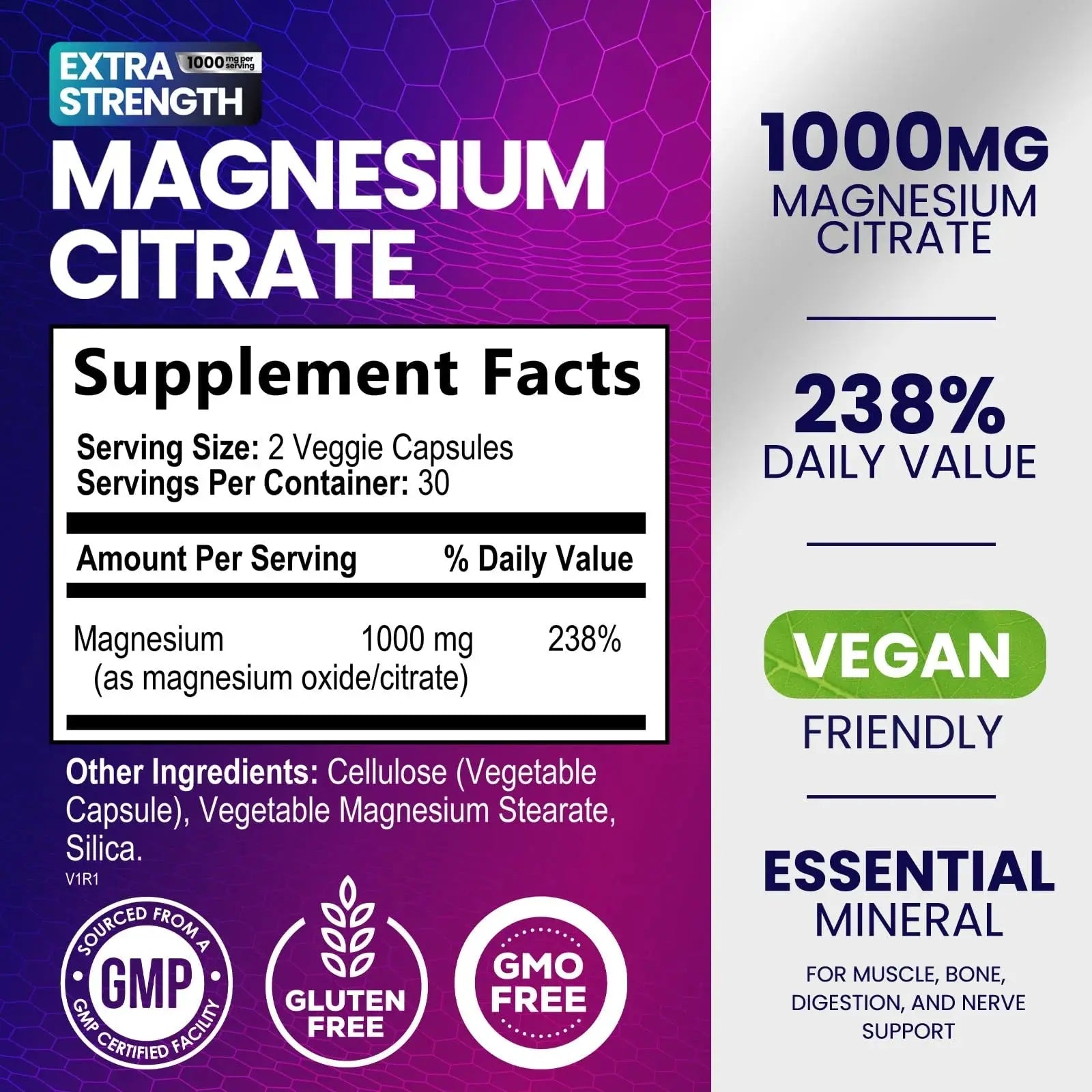 Magnesium Citrate 1000mg – Supports Muscle, Nerve, Bone & Heart Health AJ PRIME