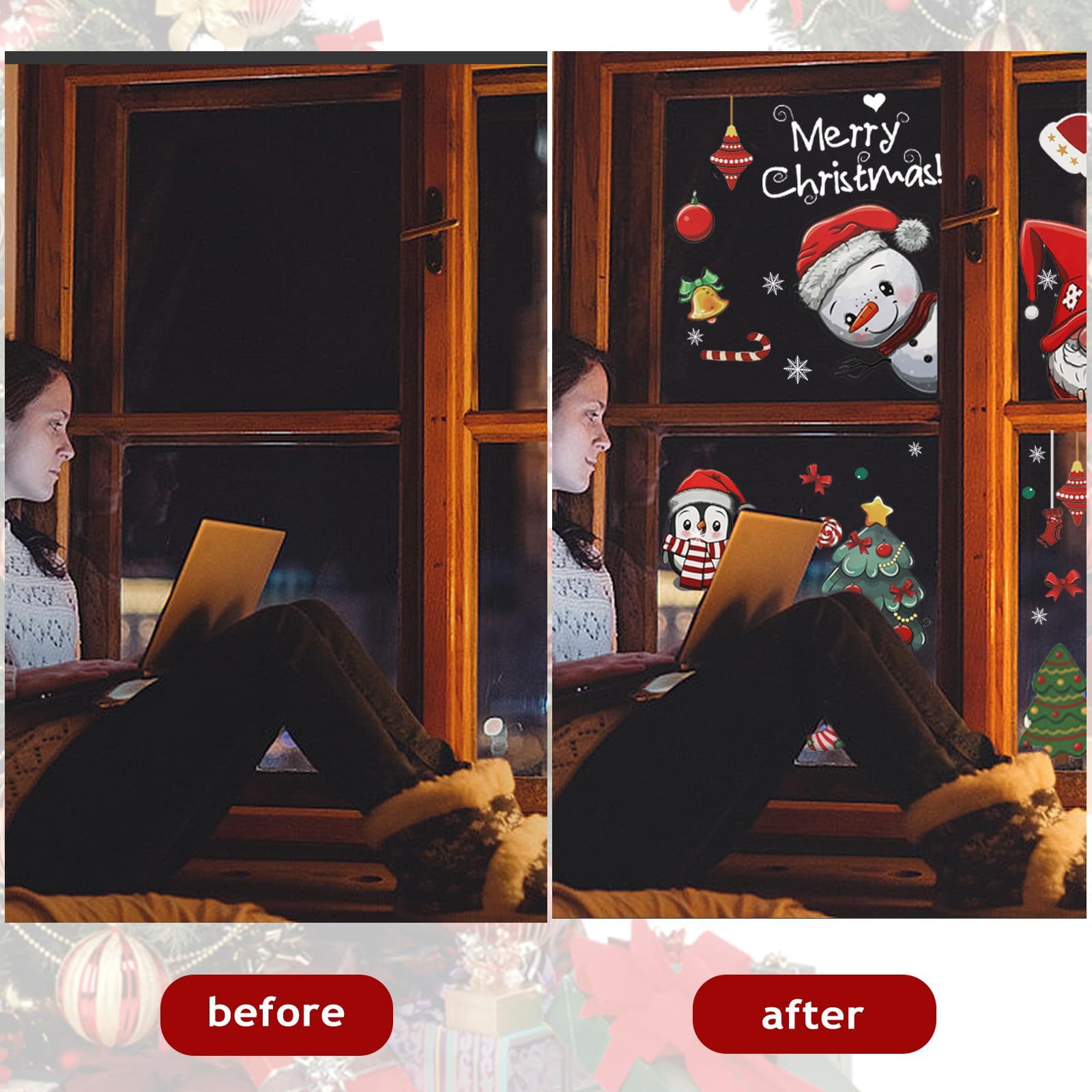 Christmas Window Clings 242Pcs Double Sided Christmas Window Stickers Reusable 9 Sheets Snowflake Santa Snowman Window Clings Decals For Xmas Home School Office Decorations Clearance