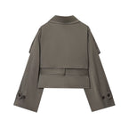 Women's Stand Collar Lapel Trench Coat Long Sleeve Coat