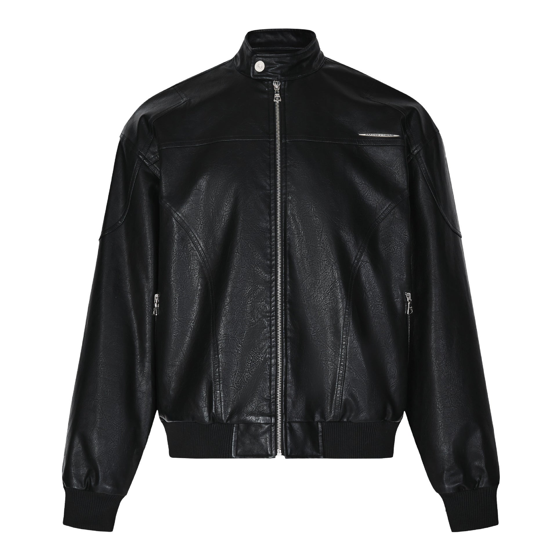 Retro Street Maillard PU Leather Color Rivet Coat