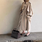 Women's Long Khaki Belted Cape Trench Coat