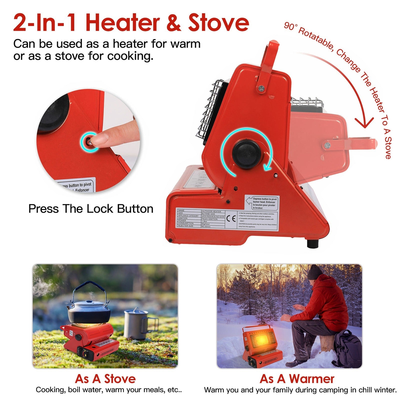 1Pc 2 In 1 Portable Butane Burner Heater Outdoor Butane Gas Heater Warmer Heating Cooking Stove Cooker For Camping Fishing RV Travel Fedex Shipping