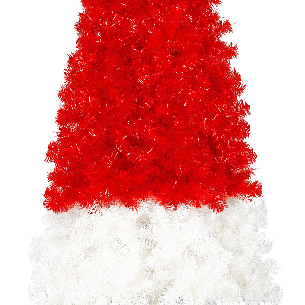 6FT Artificial Christmas Tree With LED Light, Santa's Hat Shape Artificial Whimsical Xmas Tree With 1050 Tip, Curved Xmax Tree - The Premium
