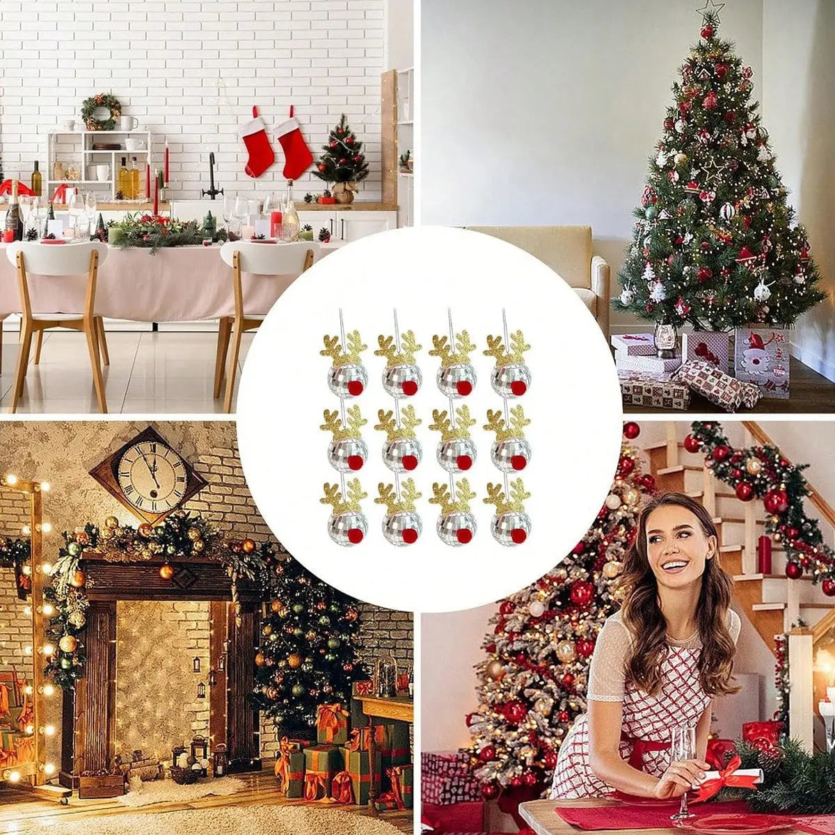 5 Pcs Disco Mirror Christmas Ball Pendants With Elk Antlers Cute Disco Ball Accessories Car Disco Mirrors Deer Antler Ornament Halloween Props For Xmas Trees Garlands Music Festival Birthday Party Dec - The Premium