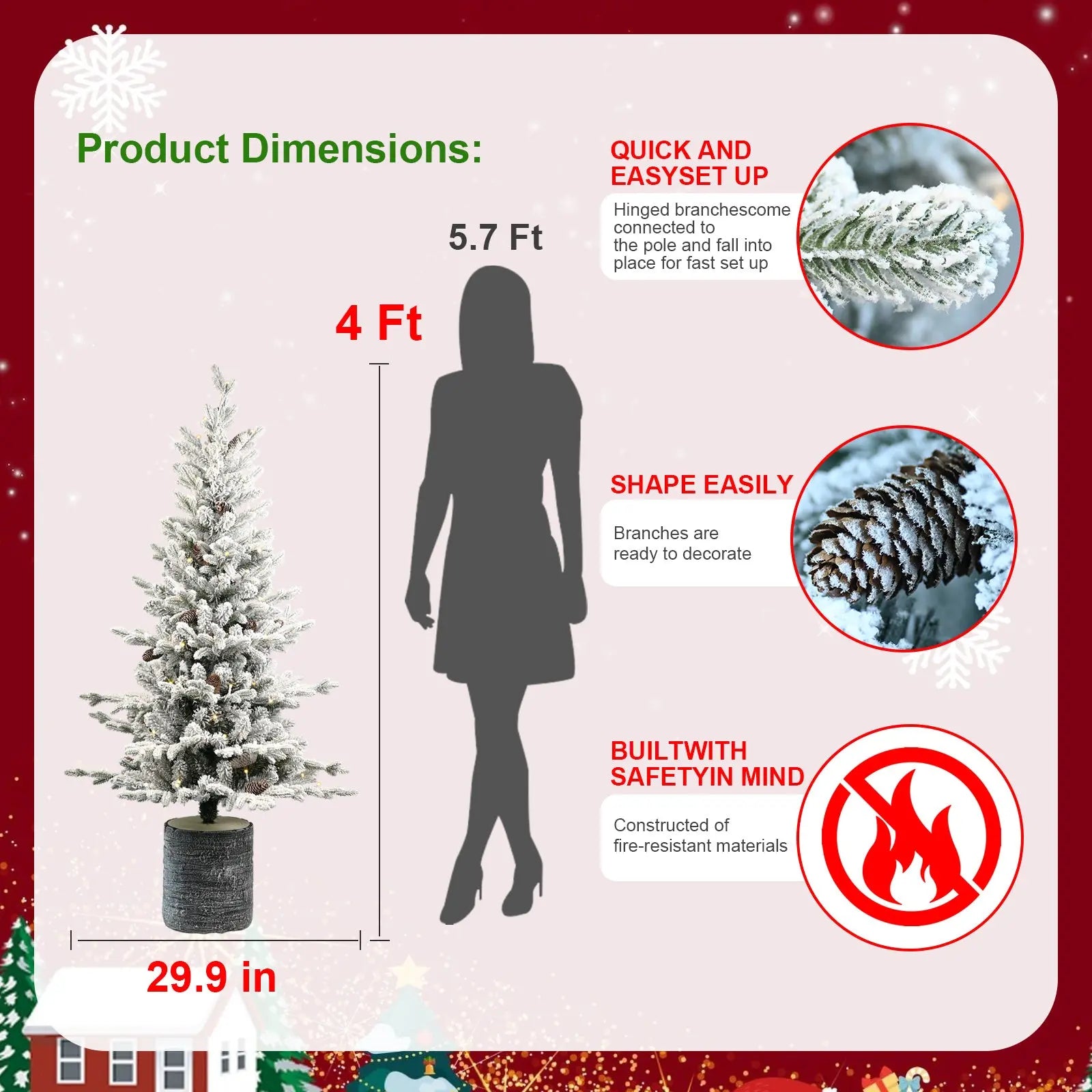 2,3,4,5,6ft PE PVC Decorated Flocking Basin Tree Artificial Christmas Tree - The Premium