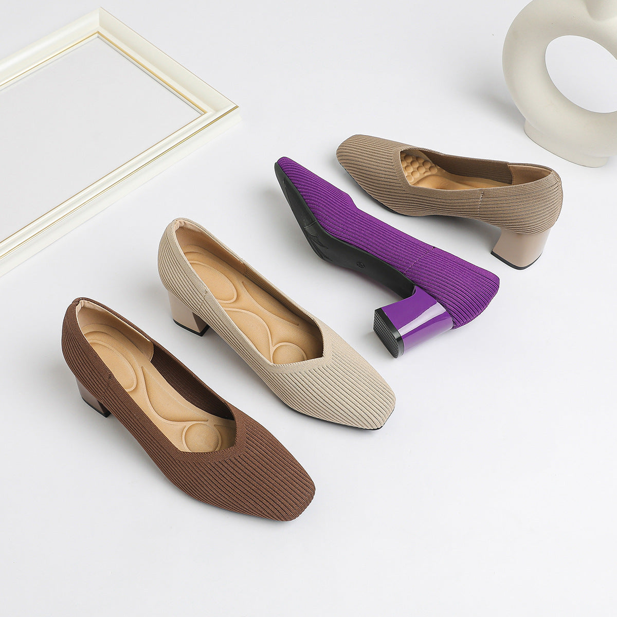 Women's Thick Head Stiletto Knitted Shoes Comfortable And Breathable For Commuting Versatile