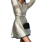 Women's Knit Sweater Long Sleeve Knot Short Skirt Set