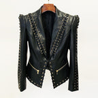 Fashion Heavy Industry Eyelet Rope Slim-fit Leather Coat Suit Jacket