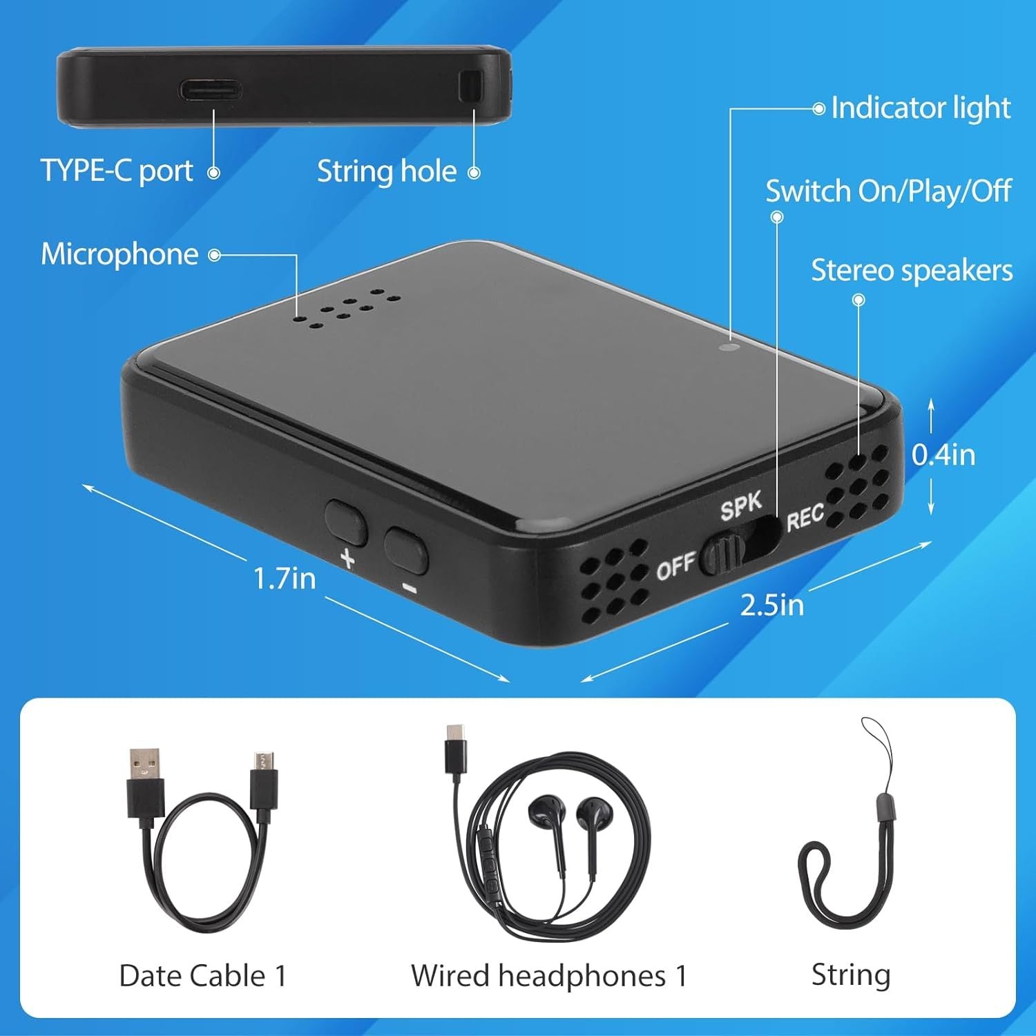 Magnetic Voice Activated Recorder Device,MP3 Voice Records With Microphone,60 Hours Continuous Portable Audio Recorders For Work,Lectures,Meetings,Interviews,Small USB-C Audio Recorder