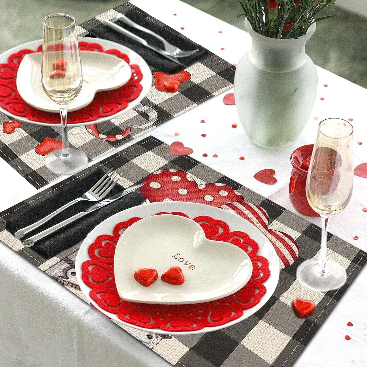 Valentines Day Placemats Set Of 4, 17x12.5 Inches With Gnomes And Hearts Pattern For Holiday Parties And Family Gatherings Clearance Sale