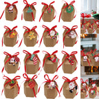 24 Pcs Christmas Treat Boxes With Cards And Ribbon Xmas Tree Santa Kraft Paper Cookies Candy Boxes Food Packaging Containers Gift Wrapping Box For Christmas Birthday Wedding Party Decoration - The Premium
