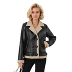 Fleece Padded Women's Leather Coat