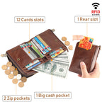 Men's leather zipper short wallet