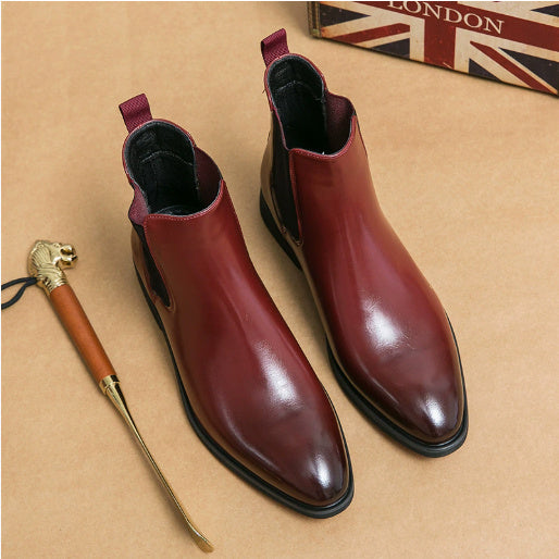 High-top Leather Shoes Men's Pointed Chelsea Booties