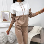 Drawstring Semi-high Neck Color Block Sporty Sweatshirt