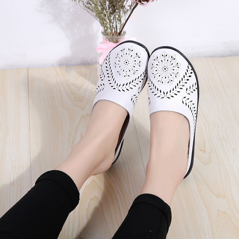 Plus-size Summer Cowhide Peep-toe Half Slippers For Women