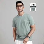 Trendy Color-blocked Round-neck T-shirt For Men With Personalized Artistic Signature Embroidery - The Premium