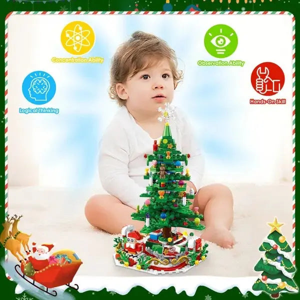 Christmas Tree Building Toy - 701 Pcs With 24-Day Countdown Calendar, 30 LED Warm Lights USB Powered - Santa, Ornaments, Snowflake Topper - Educational Blocks For Kids 3-6, Tabletop Decor - The Premium