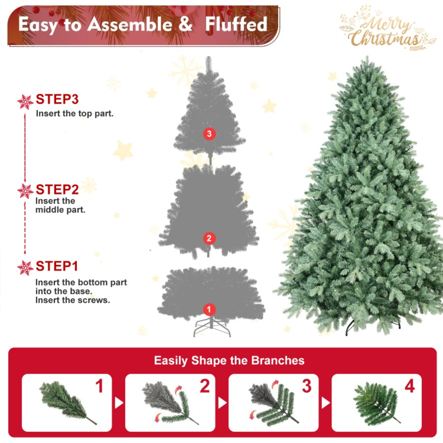 4-foot Blue-green Christmas Tree With 592 PE PVC Branches - Uniquely Full Shape, Hinged Branches For Easy Assembly, Sturdy Metal Base, And Eye-catching Festive Decorations
