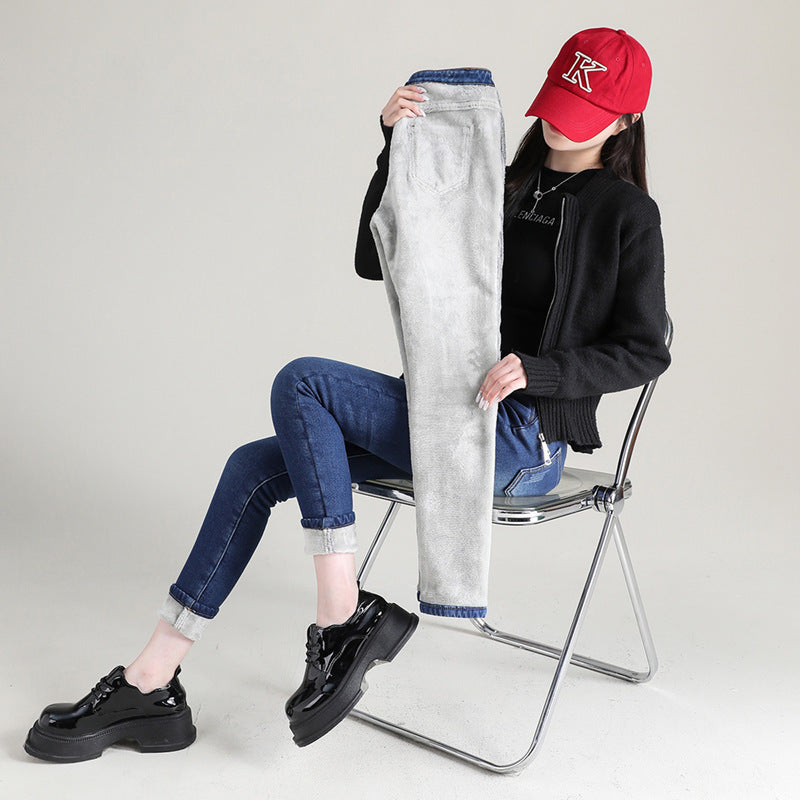 Fleece Padded Denim High Waist Tights