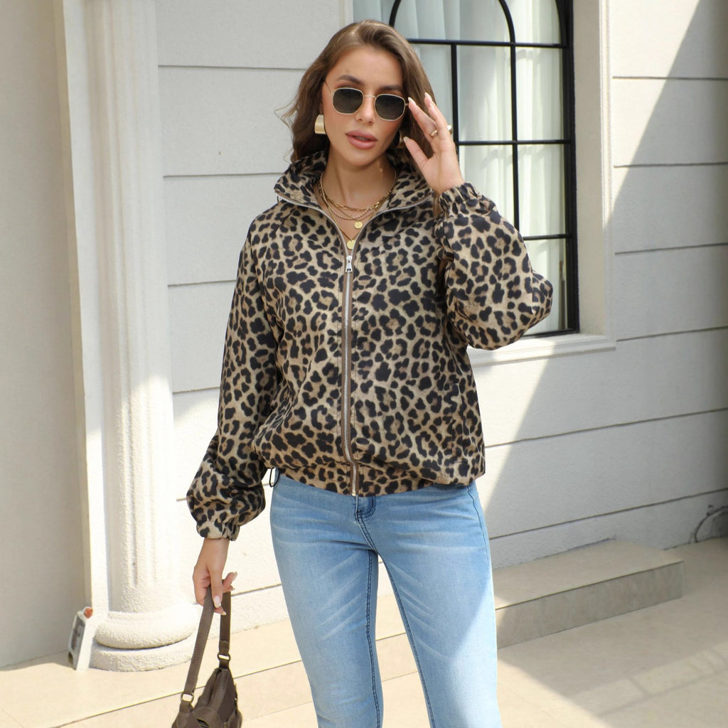 Women's Retro Loose Slimming Leopard Print Lapel Jacket