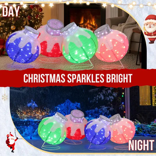 Set Of 4 Lighted Ball Ornaments Christmas Decorations, Pre-lit Holiday Decor With 320 Multi-color LED Lights For Xmas Outdoor Indoor Decor Lighted Holiday Displays - The Premium