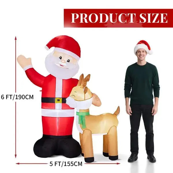 6.3FT Lighted Christmas Inflatable Decoration, Inflatable Santa And Reindeer, Funny Blow Up Yard Decorations With Built-in LED Lights For Holiday Party Front Yard Lawn Garden Decor - The Premium