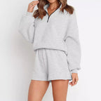 Women's Casual Three-quarter Pants Solid Color Sweatshirt Two-piece Set