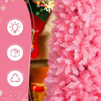 7.5 FT Hinged Christmas Tree, Artificial Pencil Christmas Tree, Unlit Artificial Christmas Pine Tree With 1075 Branch Tips And Sturdy Stand, Pink - The Premium