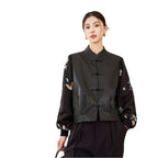 New Chinese Style Stitching Leather Coat Women's Retro Women's