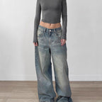 High Street Retro Drape Loose Jeans Women's Washed