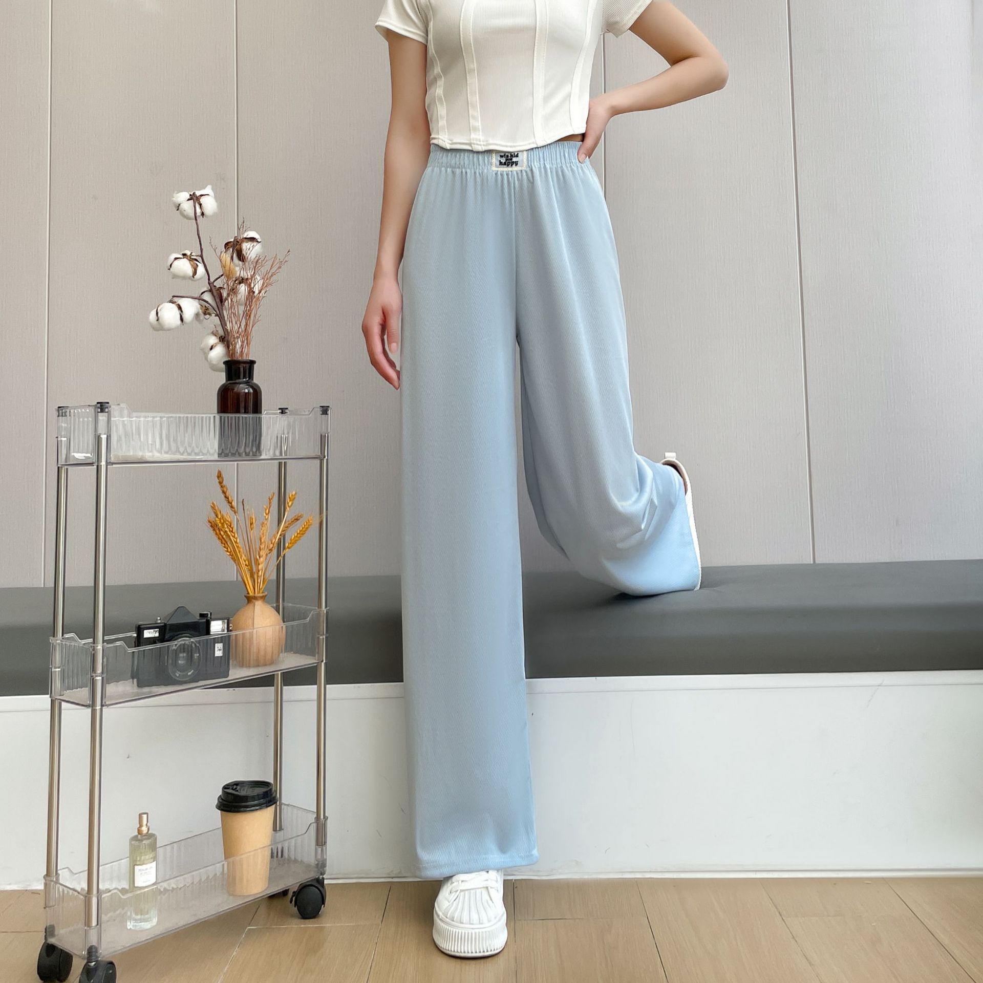 New Loose Slim Versatile Fashionable Herringbone Wide-leg Pants For Women