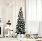 HOMCOM 6ft Artificial Snow Flocked Christmas Tree With Foldable Steel Stand Home Indoor Decoration Green