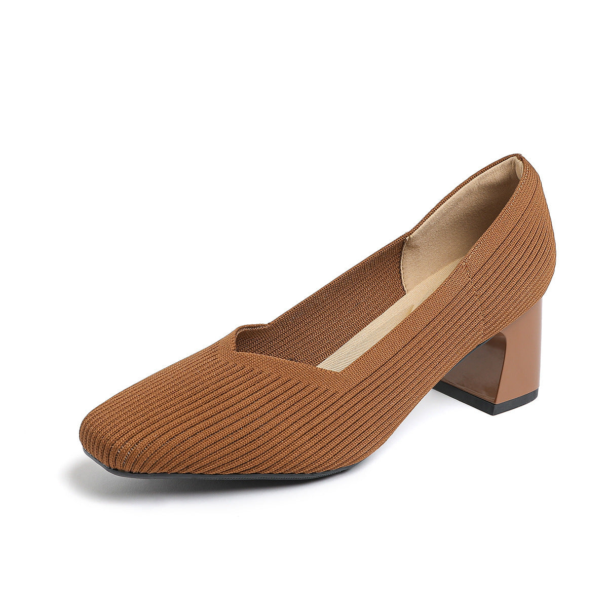 Women's Thick Head Stiletto Knitted Shoes Comfortable And Breathable For Commuting Versatile