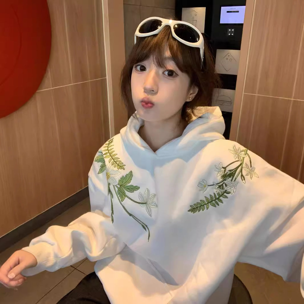 National Fashion Brand New Chinese Flower Embroidered Hoodie Women