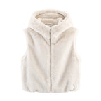 European And American Style Fashionable Hooded Faux Fur Effect Vest
