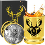 2pcs  50 Caliber Deer Head Golden Plastic Wine Glasses With Gift Box - Leak Proof, Reusable - Stylish Animal Print Design, Suitable For Whiskey, Tequila, Etc