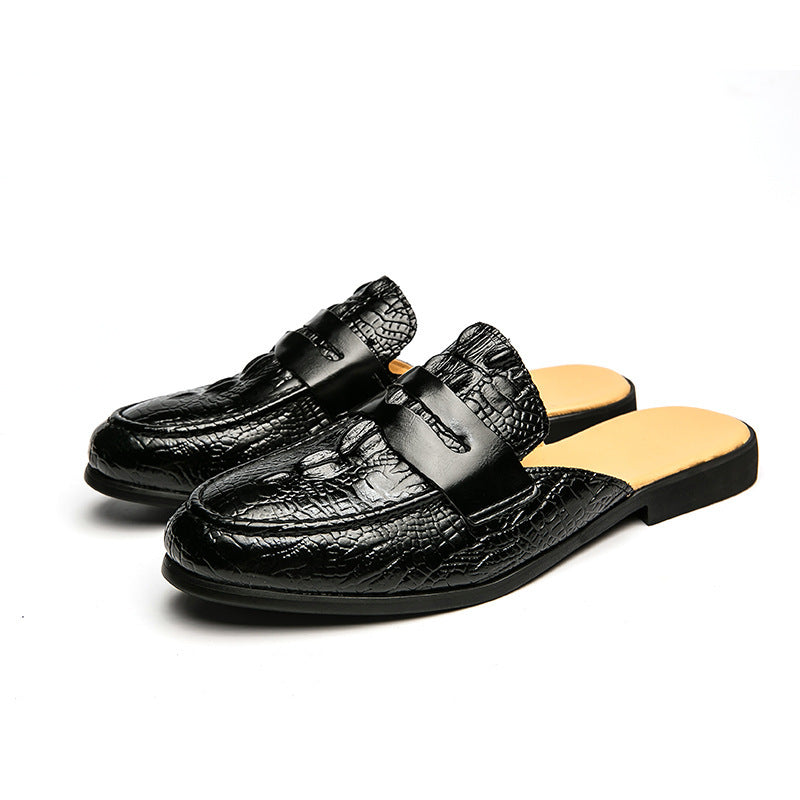 Men's Closed Toe Half-support Leather Shoes Crocodile Pattern