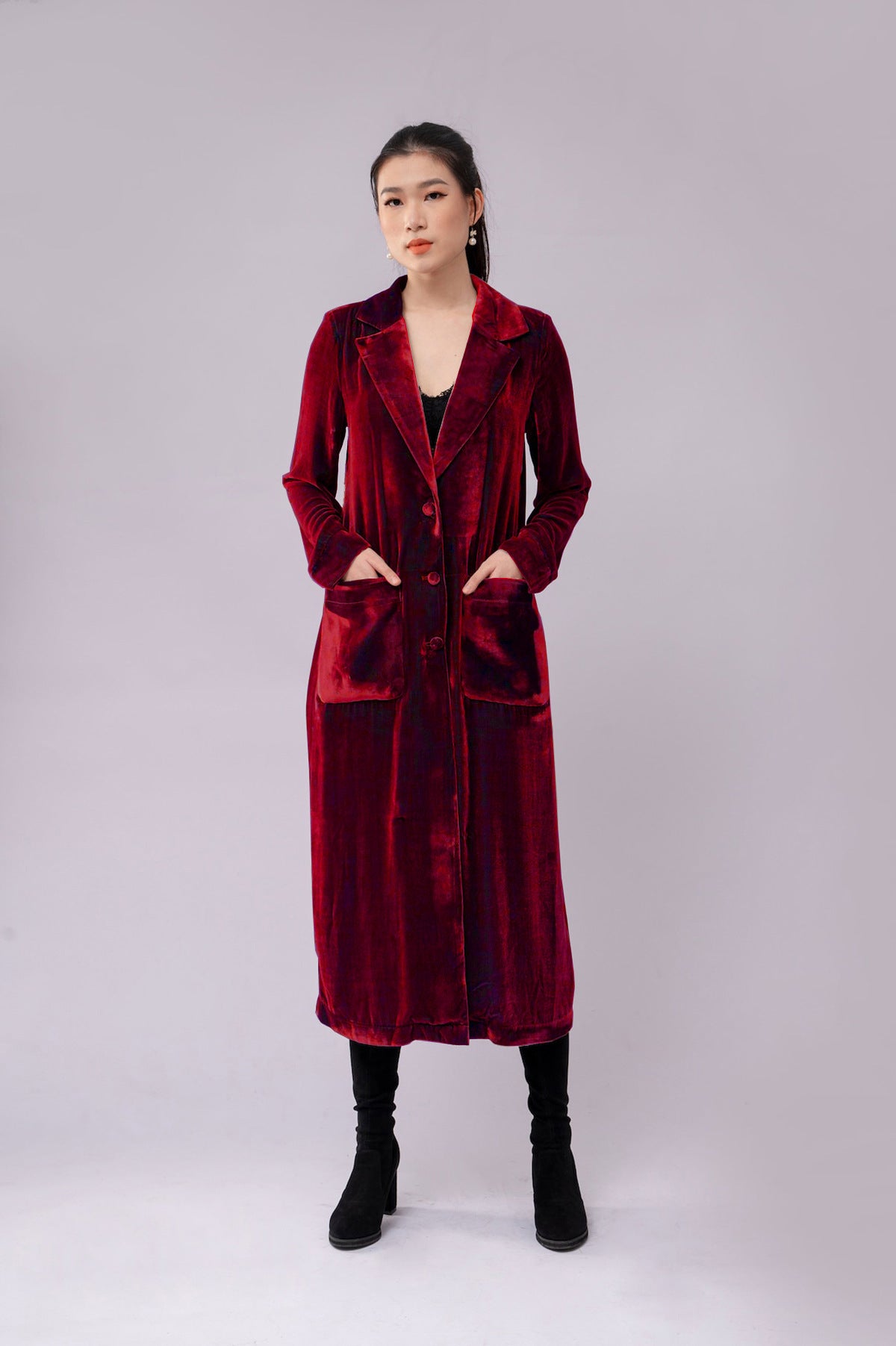 Elegant Women's Velvet Overcoat Coat Conventional Sleeve