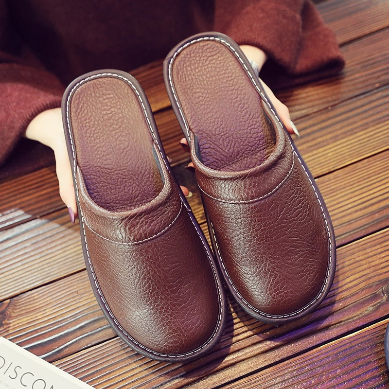 Home Leather Slippers Men's Plus Size Spring And Autumn Waterproof Platform