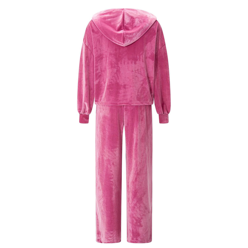 Fashion Velvet Zipper Drawstring Casual Set