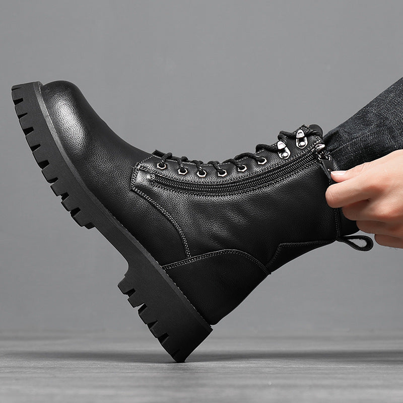 Worker Boot High Top British Style Thick Bottom Fleece-lined