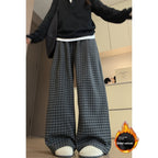 Loose And Versatile Fleece Plaid Wide-leg Pants For Women