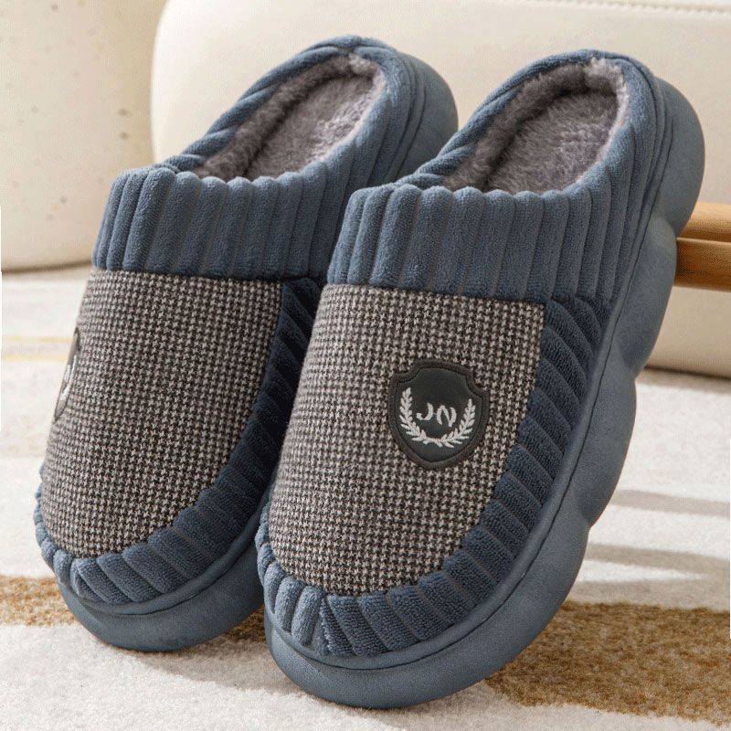Plus Size Colorblock Plush Slippers For Women Men Winter Warm Home Slipper Indoor Thick-soled Fleece Shoes Couple