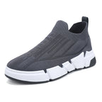 Spring Men's Casual Sports Shoes With Flyknit Mesh Upper And Sock Cuffs - Slip-on
