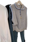 Early Autumn Lazy Korean Style Blue And White Stripes Knitted Vest Women