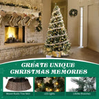 7.5 FT Artificial Snow Tipped Christmas Tree With DIY 350 Warm Lights Remote Control, Hinged Xmas Pine Tree With Silver Ribbon Ornaments For Holiday Party Office Home, Green & Snow Tipped - The Premium