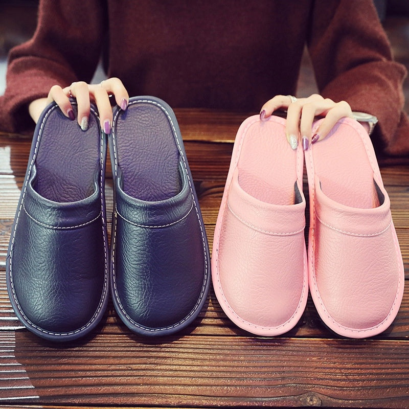 Home Leather Slippers Men's Plus Size Spring And Autumn Waterproof Platform