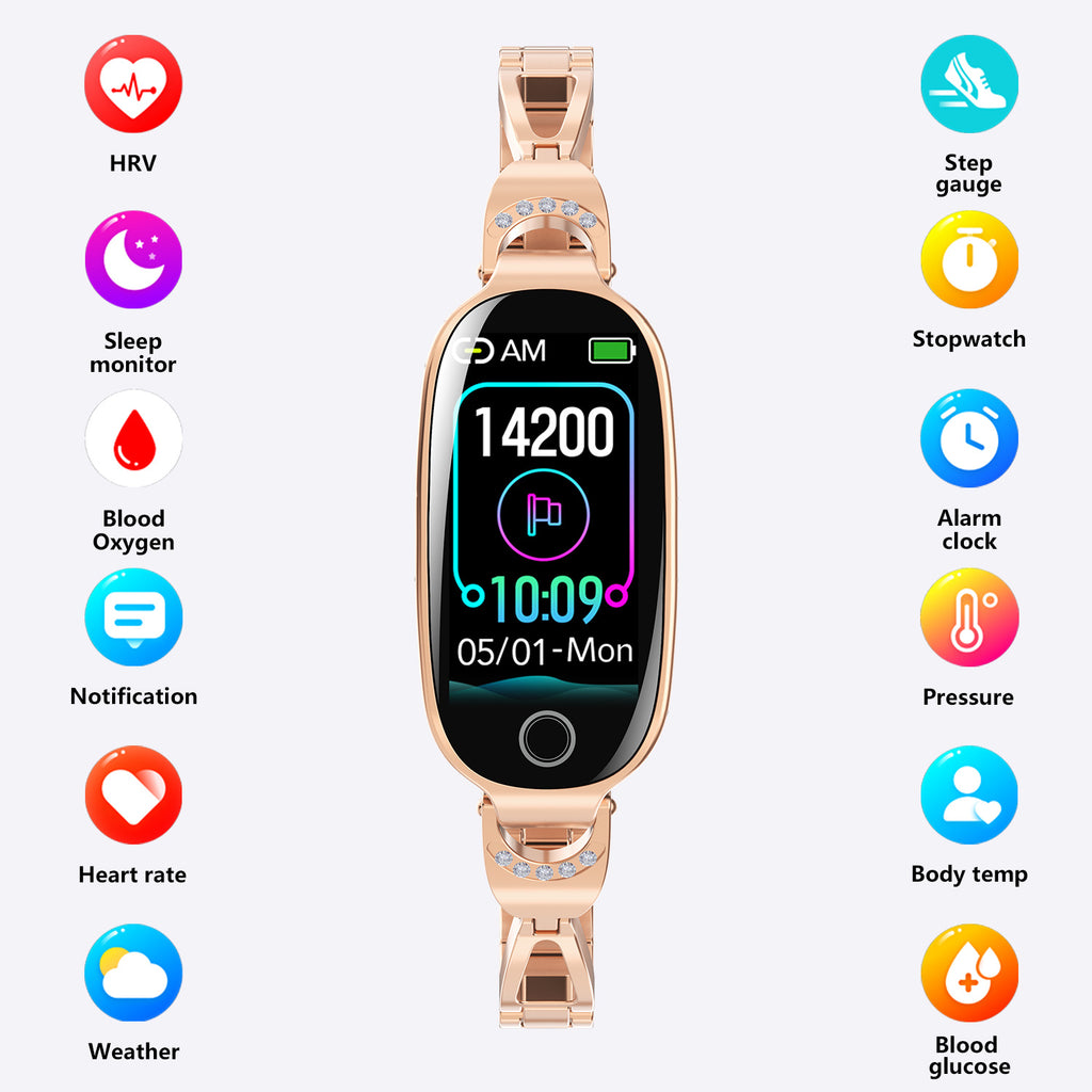 Gold Smartwatch For Women Compatible For Android& IOS,Bling Smart Bracelet With Female Menstrual Cycle Heart Rate Blood Pressure Remote Photography Waterproof Pedometer