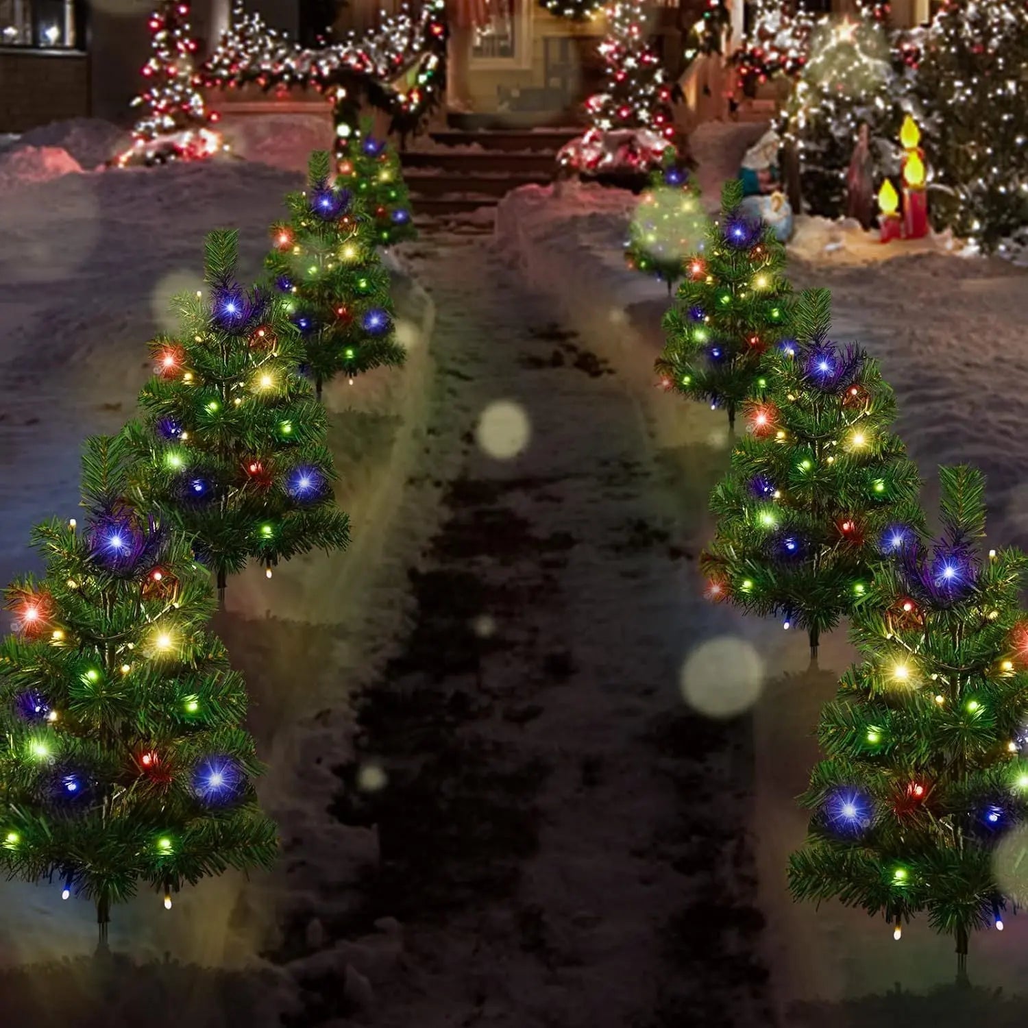 2 Packs Solar Christmas Tree, Solar Powered Pathway Christmas Tree With Multicolored LED Lights, So - The Premium